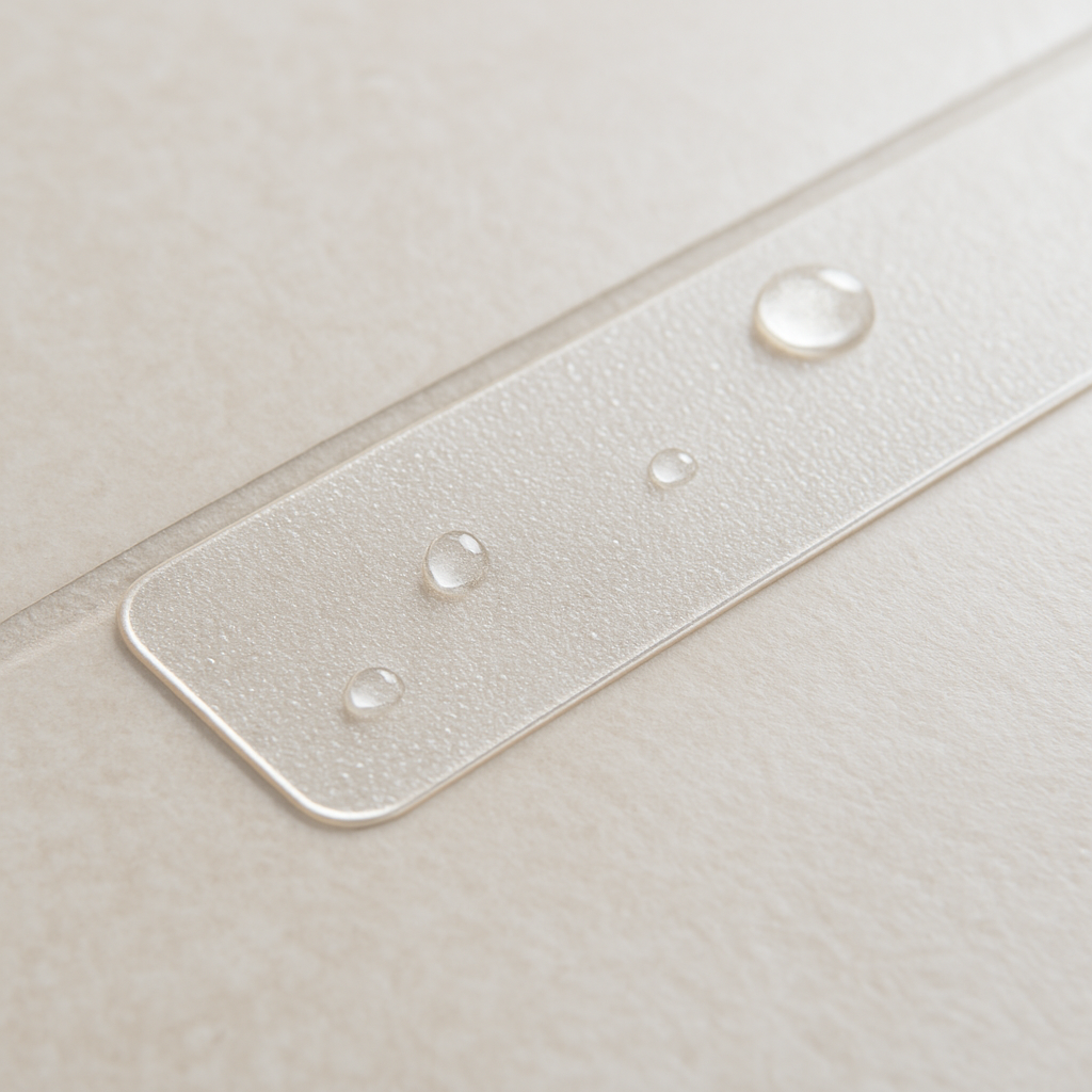 Transparent clear anti-slip floor strip on light tile